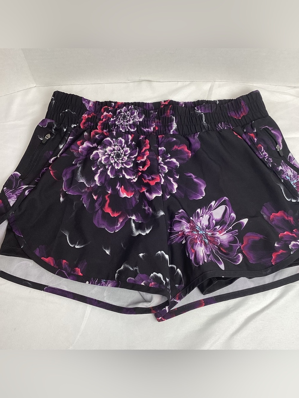 Avia Black Athletic Shorts with Purple & Pink Floral Print under shorts attached
